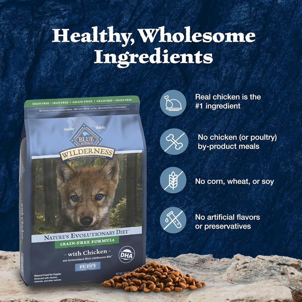 Wilderness Puppy High-Protein Dry Dog Food with Real Chicken, Grain-Free, Made in the USA with Natural Ingredients, Chicken, 13-Lb. Bag