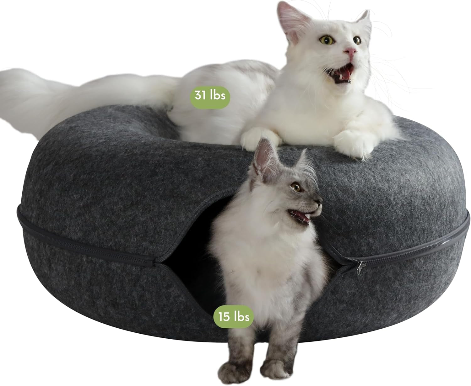 Peekaboo Cat Cave Donut for Multiple & Large Cats up to 30-45 Lbs, 3-In-1 Self Warming Cat Bed, Tunnel & Scratcher for Indoor Cats, Washable & Detachable Small Dog Bed (Dark Gray, Jumbo)