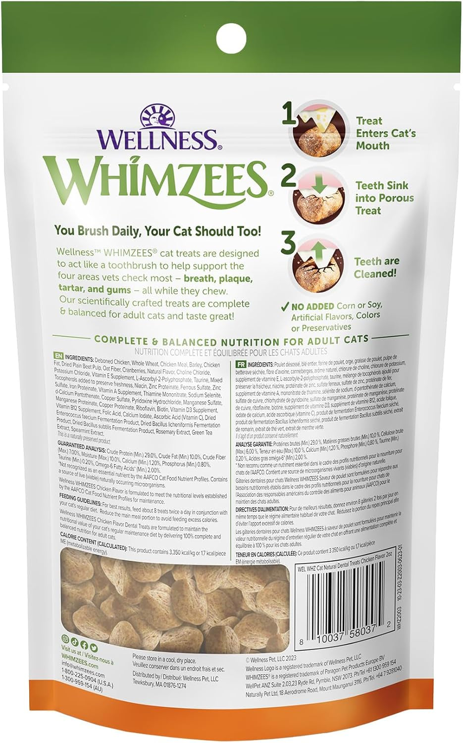 Wellness Cat Dental Treats, Natural Chews, Chicken Flavor, (2 Ounce Bag)