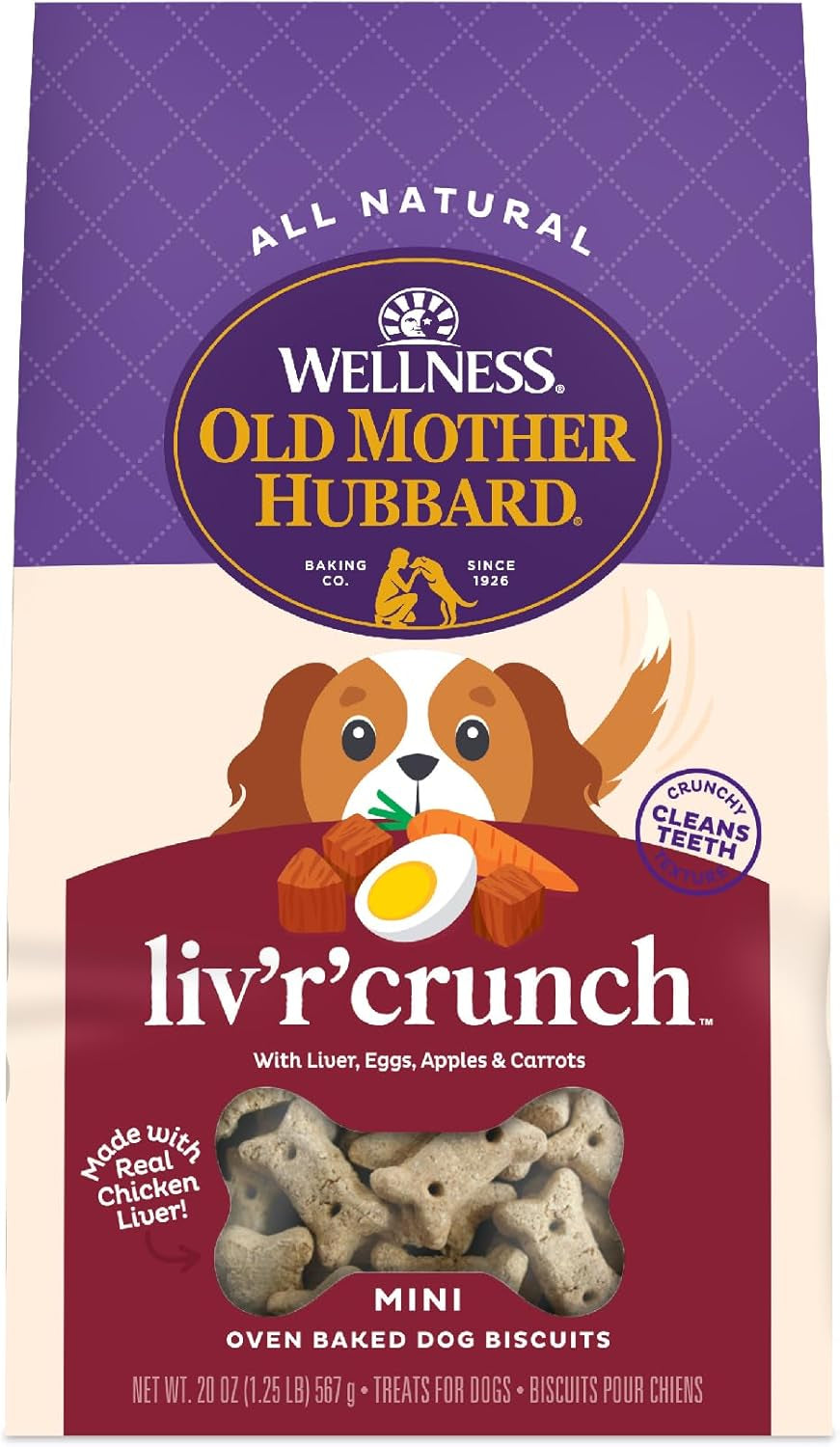 Wellness Liv'R'Crunch Dog Biscuits, Natural, Training Treats, Chicken Liver, Oats, Apples, Carrots, & Eggs Flavor, Mini Size, (20 Ounce Bag)