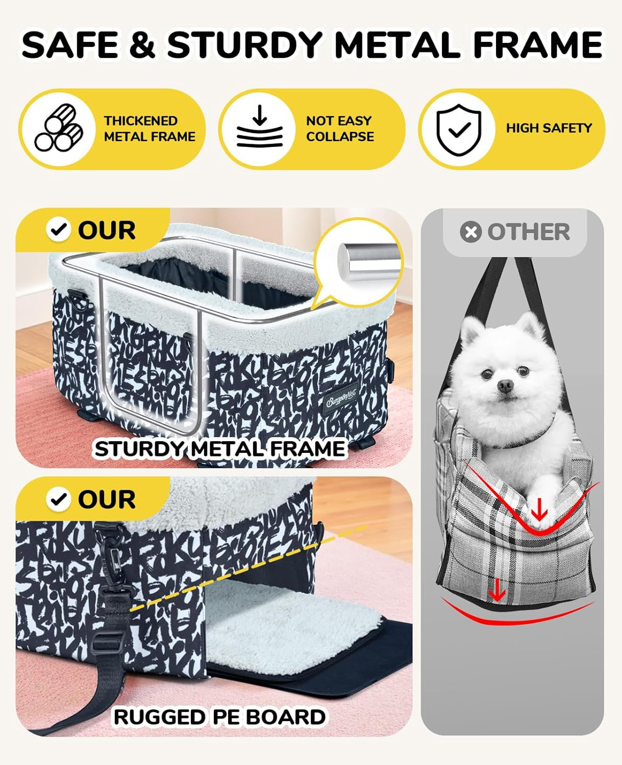 Center Console Dog Car Seat for Small Dogs, Puppy Cat Car Seat Booster with Soft Cushion Safety Belt, Seats Safe & Cozy Metal Frame Armrest Dog Booster Pet under 11 Lbs (Graffiti)