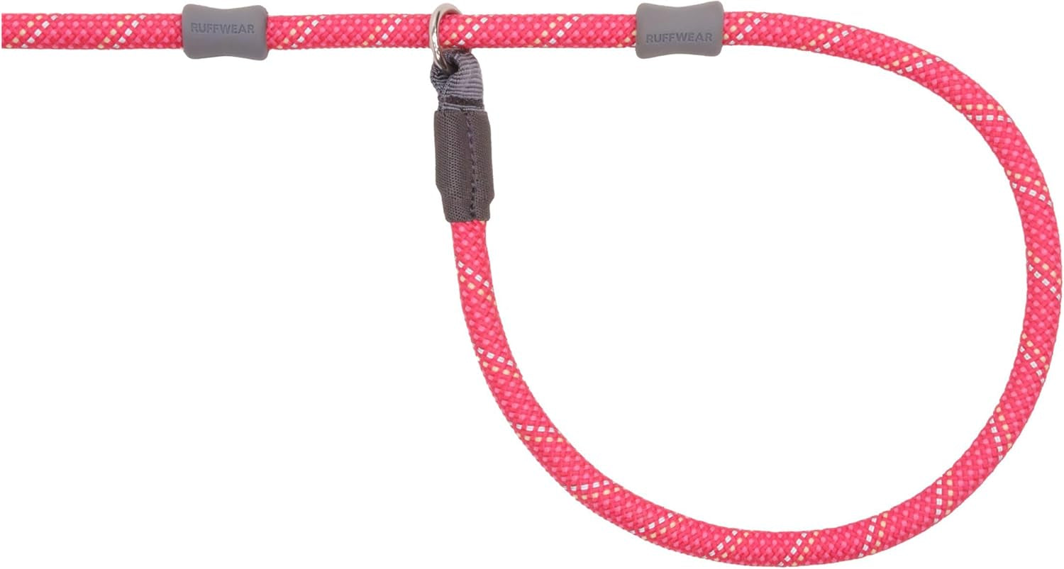 , Just‑A‑Cinch Slip Lead Dog Leash, 5 Ft Reflective Rope with Adjustable Silicone Stoppers, Collar‑Free Cinch Design, Tubular Webbing Handle, Accessory Loop, Pink