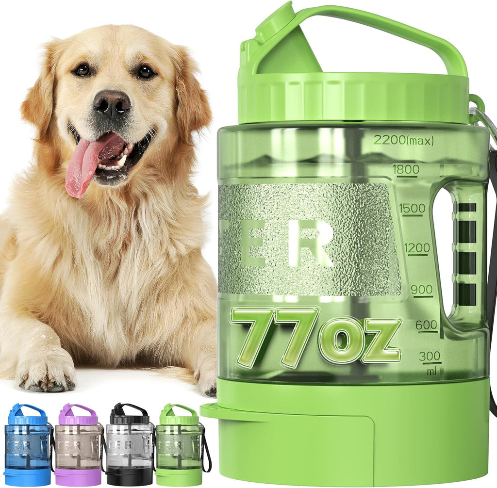 Portable Dog Travel Water Bottle, 77Oz Large Portable Dog Water Bowl Dispenser, Leakproof Pet Drinking Bottle Dispenser for Hiking Camping Walking Travelling Beach Car Trips, No Spill, BPA Free,Green