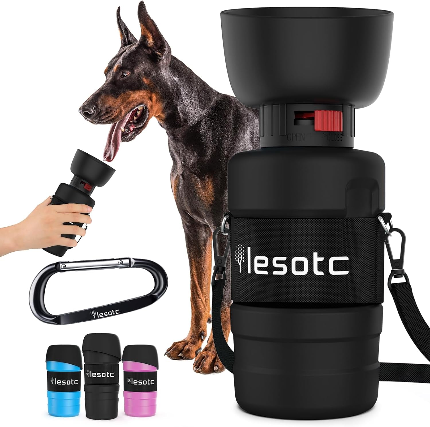 Dog Water Bottle, Portable Water Dispenser with Water Bowl, Leak Proof Pet Travel Squeeze Bottle, Puppy Essentials Dog Stuff Accessories for Outdoor Walking, Hiking, Camping Doggie Gift