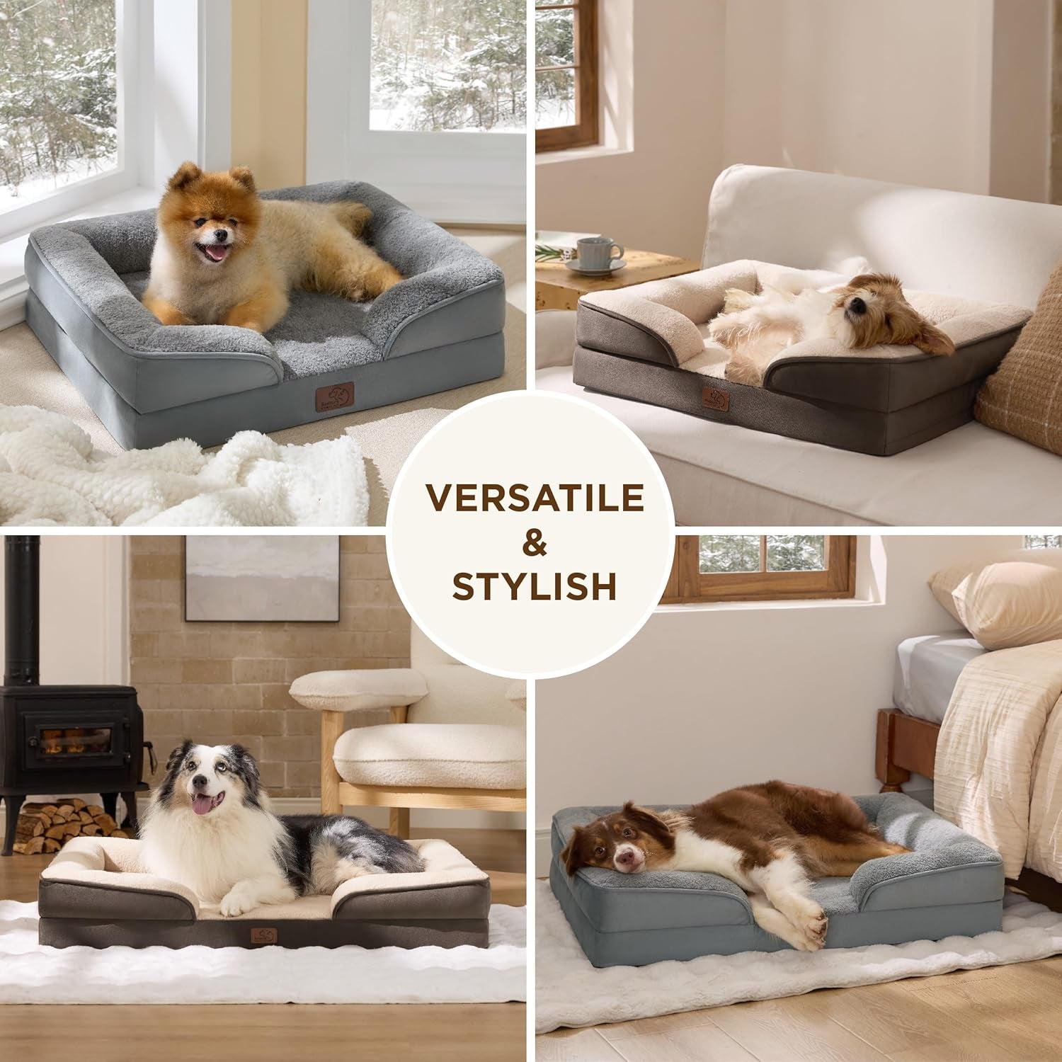 Self Warming Orthopedic Dog Bed Medium Size Dogs - Washable Medium Dog Bed Waterproof, Comfort Pet Couch with Removable Cover, Pets Sofa with Nonskid Bottom, Brown, Non-Electric