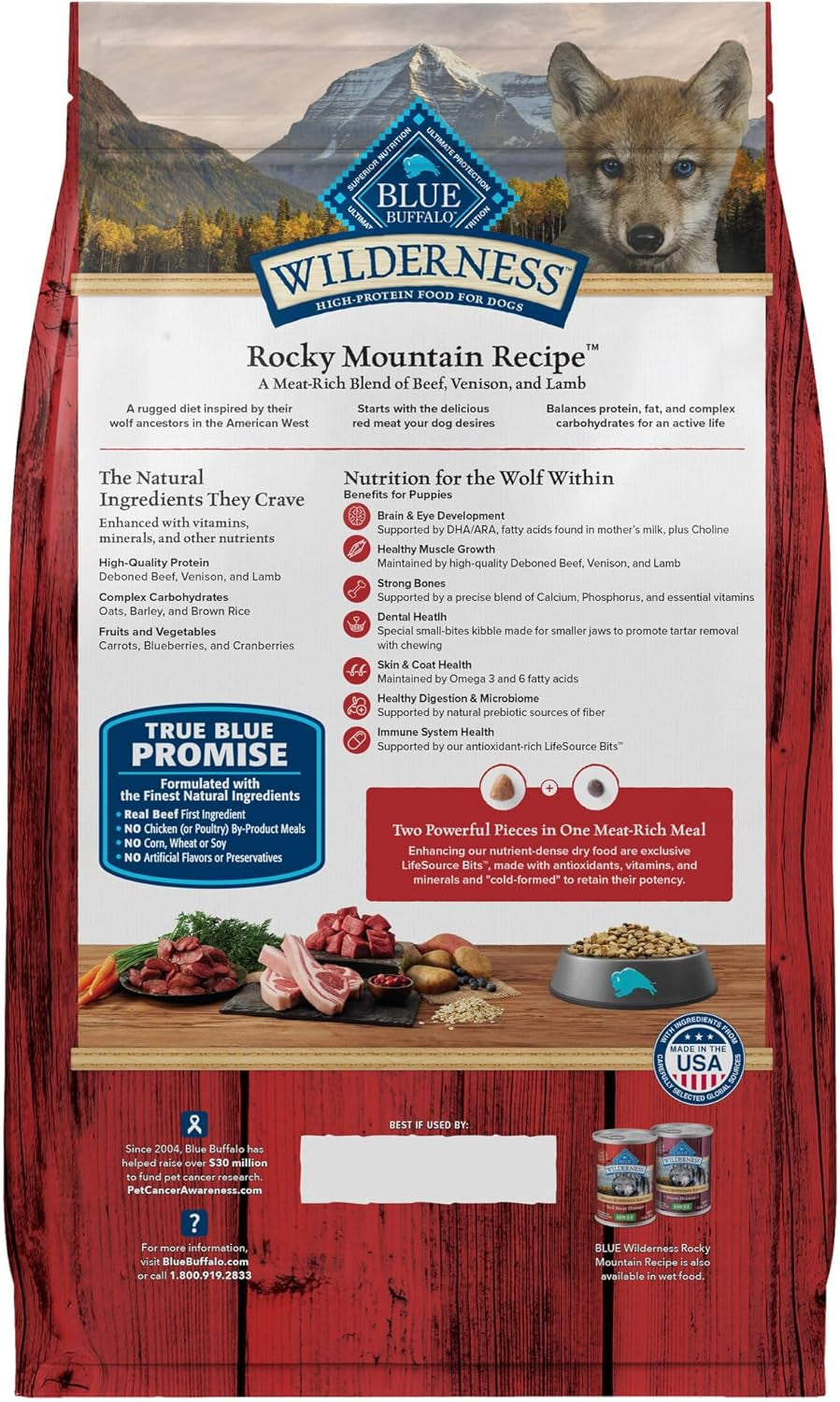 Wilderness Rocky Mountain Recipe High-Protein Dry Puppy Food with DHA, Made in the USA with Natural Ingredients plus Wholesome Grains, Red Meat, 4.5-Lb. Bag
