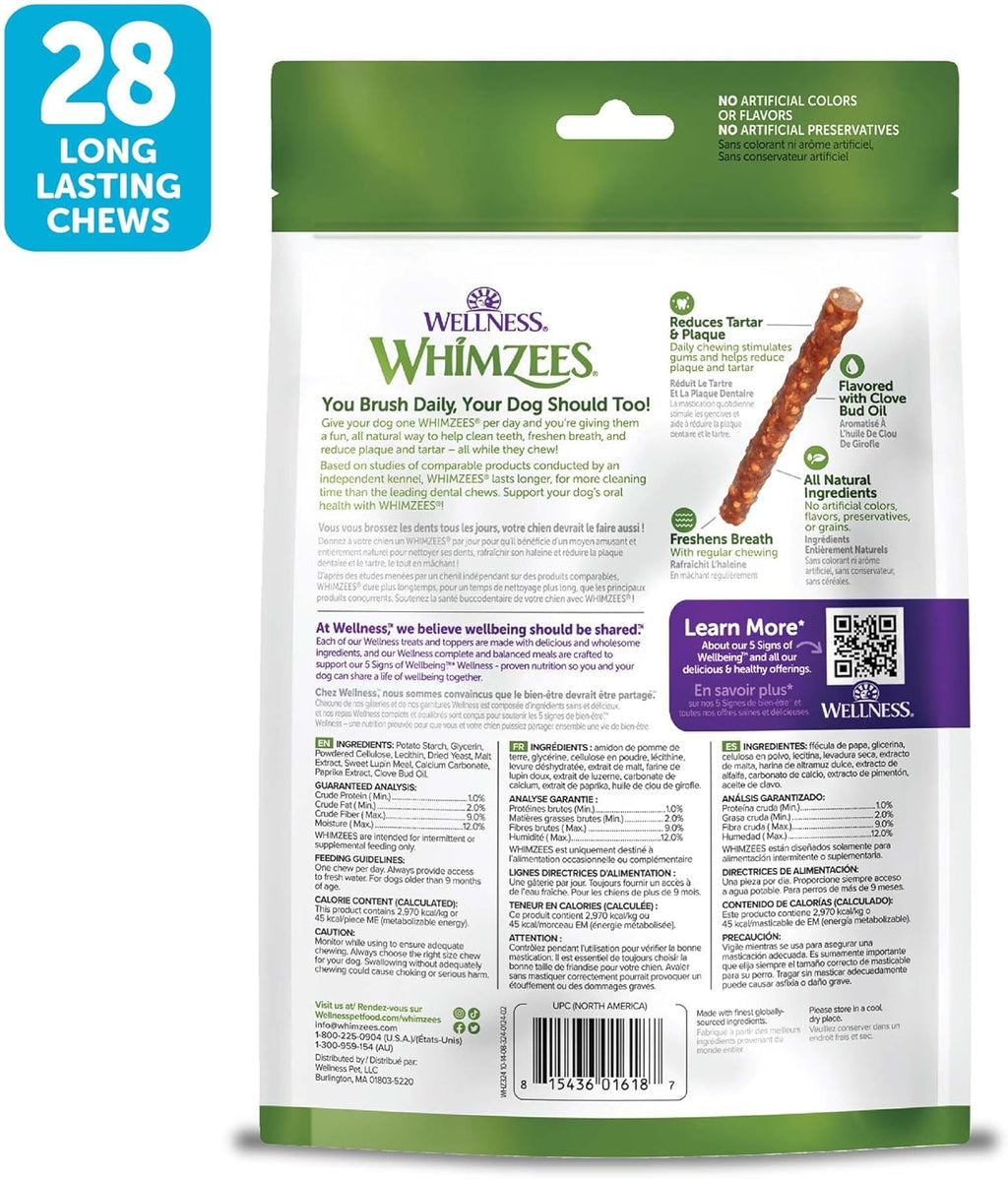 Wellness Veggie Sausage Dog Dental Treats, Natural Chews, Small Size Stick, (28 Count)