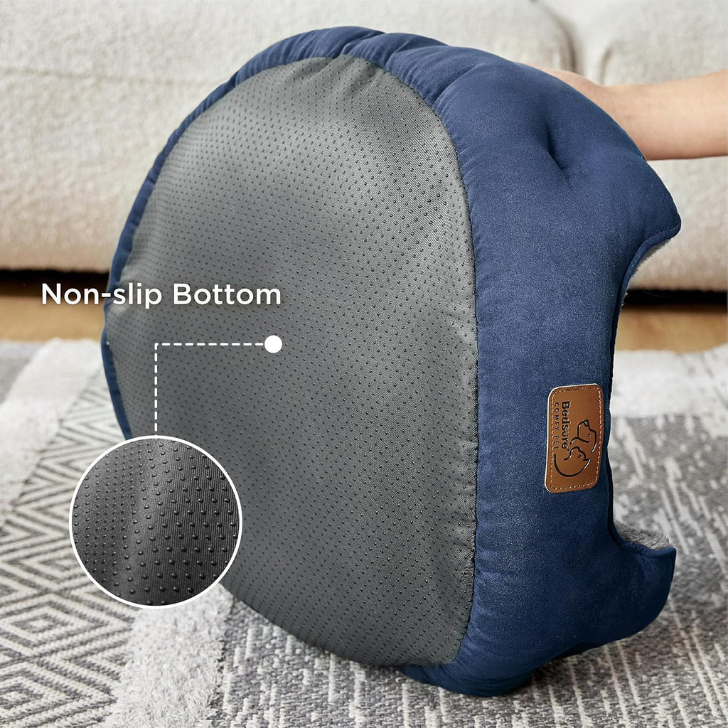 Dog Beds for Small Dogs - round Cat Beds for Indoor Cats, Washable Pet Bed for Puppy and Kitten with Slip-Resistant Bottom, 25 Inches, Navy