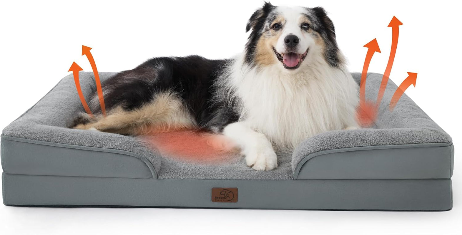 XL Self Warming Orthopedic Dog Bed for Extra Large Dogs - Washable Xlarge Dog Bed Waterproof, Comfort Pet Couch with Removable Cover, Pets Sofa with Nonskid Bottom, Grey, Non-Electric