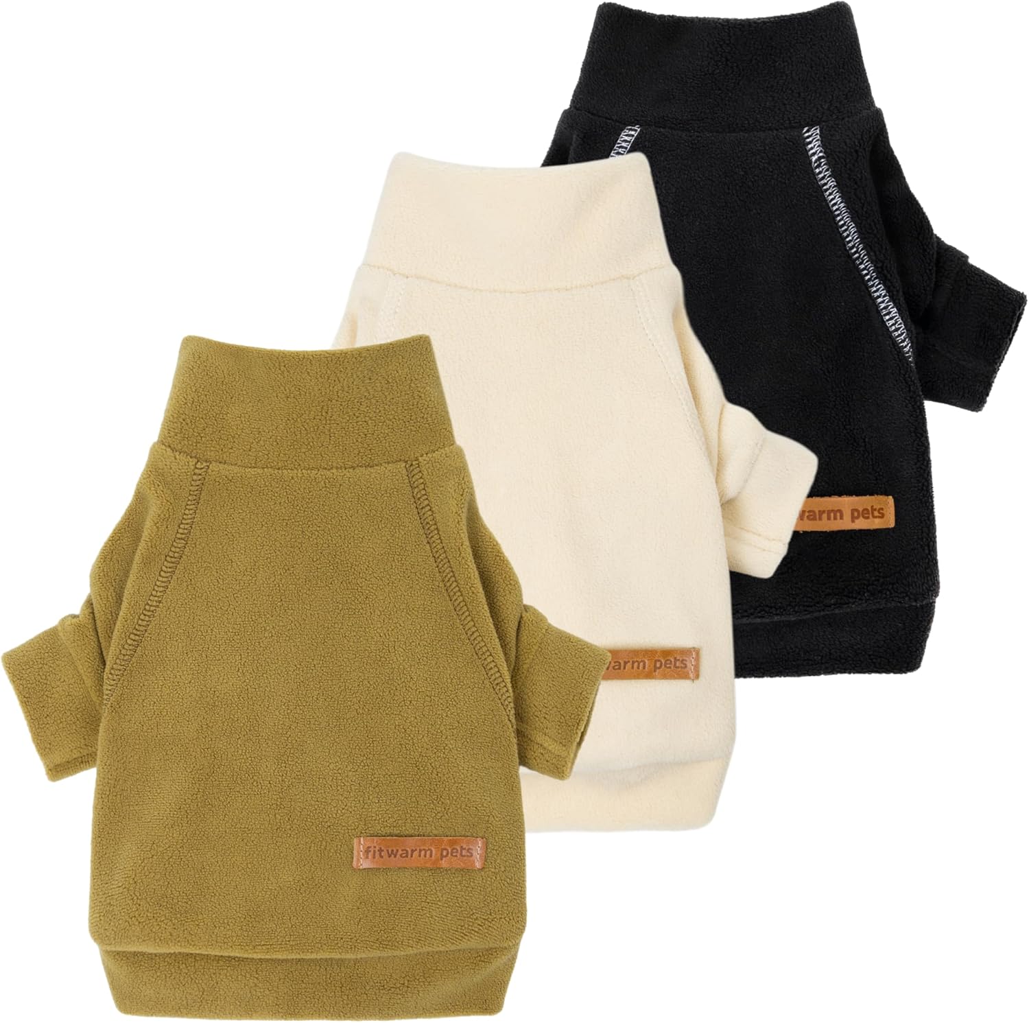3 Pack Classic Fleece Dog Sweater, Turtleneck Dog Sweatshirt, Winter Clothes for Small Dogs Boy Girl, Pet Pullover Jumper, Cat Apparel, Orange, Yellow, Coffee, XXL