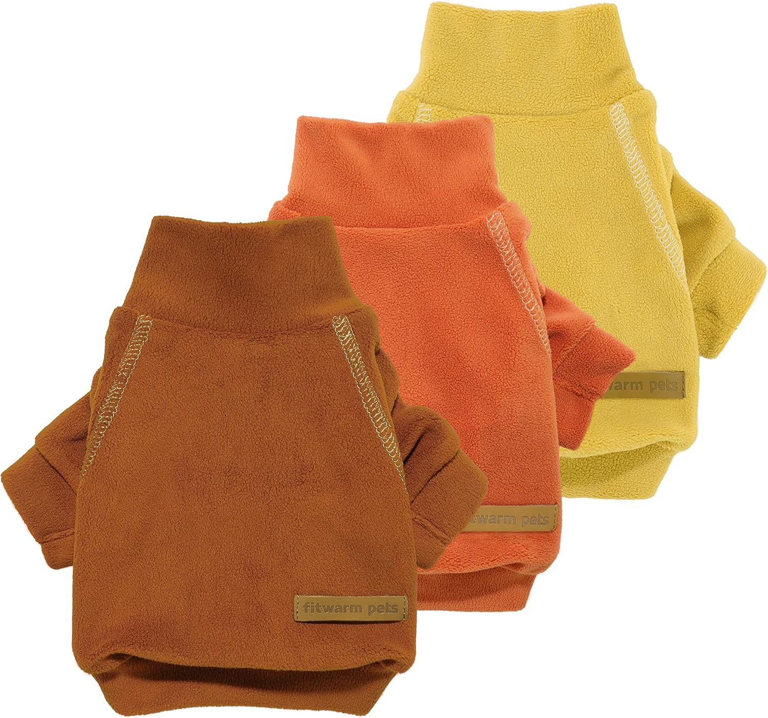 3 Pack Classic Fleece Dog Sweater, Turtleneck Dog Sweatshirt, Winter Clothes for Small Dogs Boy Girl, Pet Pullover Jumper, Cat Apparel, Orange, Yellow, Coffee, XXL