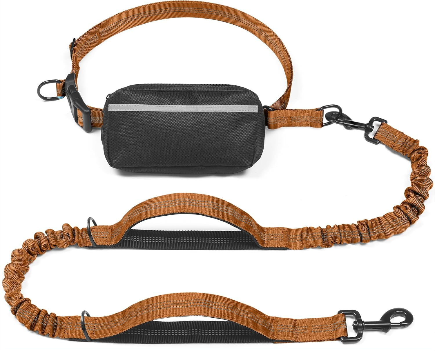 Hands Free Dog Leash with Zipper Pouch, Dual Padded Handles and Durable Bungee for Walking, Jogging and Running Your Dog (Large, 25-120 Lbs, Brown)
