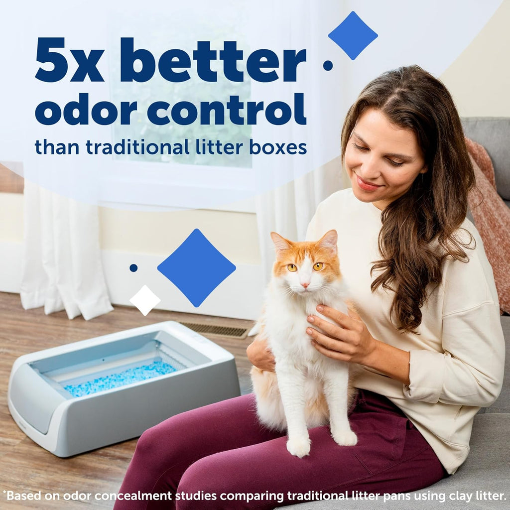 Legacy Scoopfree Crystal Pro Self-Cleaning Automatic Cat Litter Box - Front-Entry Motion-Sensing Cat Box with Integrated Health Counter - Includes 1 Disposable Crystal Litter Tray