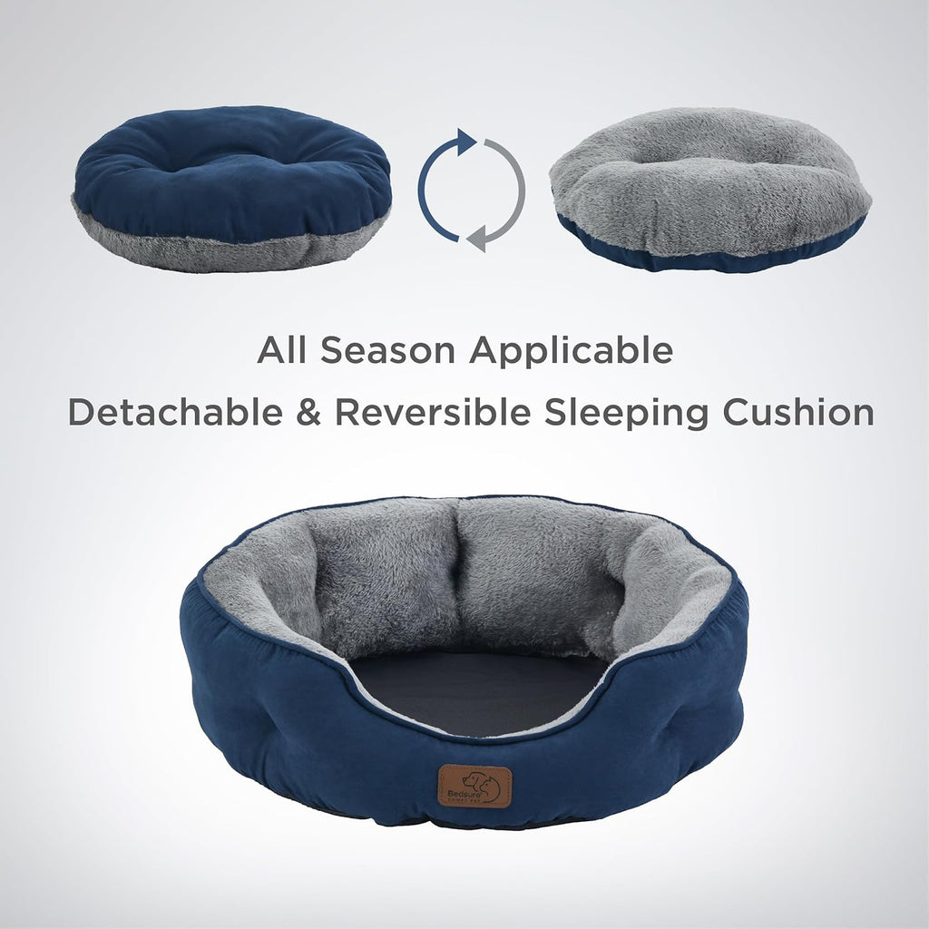 Dog Beds for Small Dogs - round Cat Beds for Indoor Cats, Washable Pet Bed for Puppy and Kitten with Slip-Resistant Bottom, 25 Inches, Navy