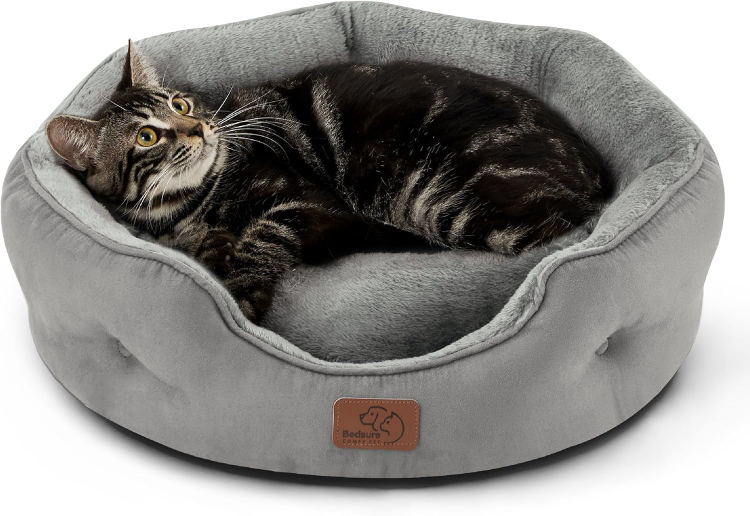 Dog Beds for Small Dogs - round Cat Beds for Indoor Cats, Washable Pet Bed for Puppy and Kitten with Slip-Resistant Bottom, 20 Inches, Grey