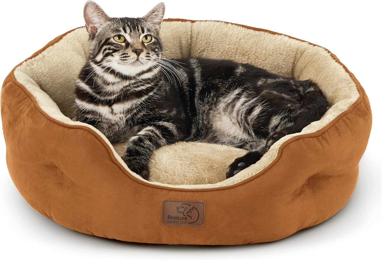 Dog Beds for Small Dogs - round Cat Beds for Indoor Cats, Washable Pet Bed for Puppy and Kitten with Slip-Resistant Bottom, 20 Inches, Terracotta