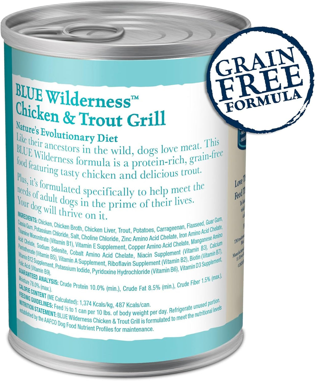 Wilderness Adult Wet Dog Food, High-Protein & Grain-Free, Made with Natural Ingredients, Chicken & Trout Grill, 12.5-Oz. Cans, 12 Count