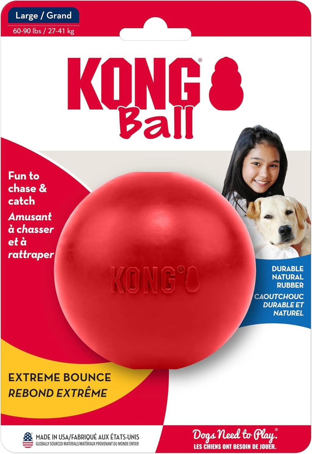 Ball with Hole - Durable Dog Fetch Toy for Training, Interactive Playtime & More - Classic Natural Rubber Ball - Red - for Large/X-Large Dogs