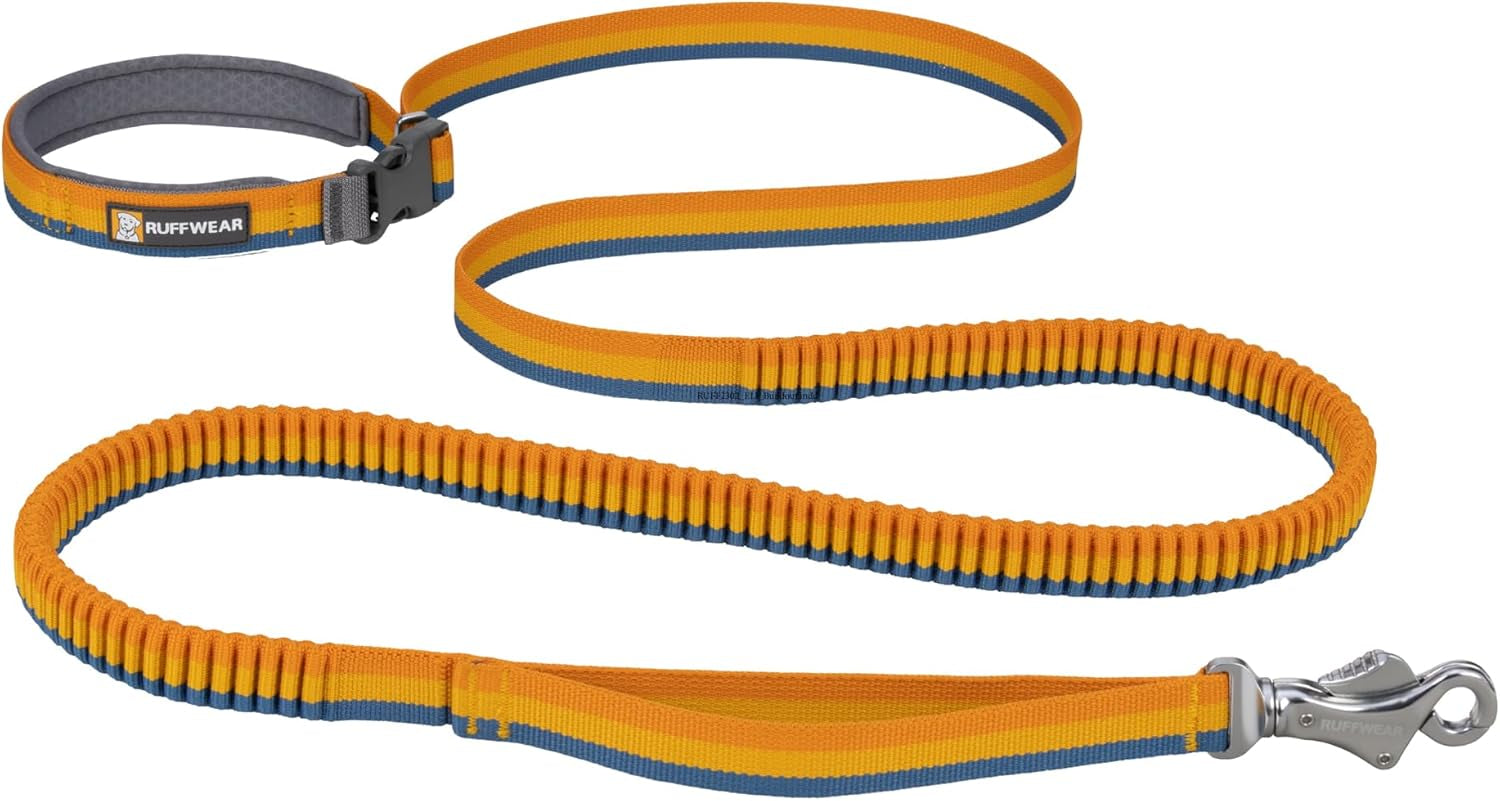 , Roamer Bungee Dog Leash for Running, Biking or Hiking, Can Be Used Hand-Held or Hands-Free, Yellow Snow, 7.3'-11'