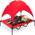 48In Elevated Cooling Dog Bed, Outdoor Raised Mesh Pet Cot W/Removable Canopy Shade Tent, Carrying Bag, Breathable Fabric - Red