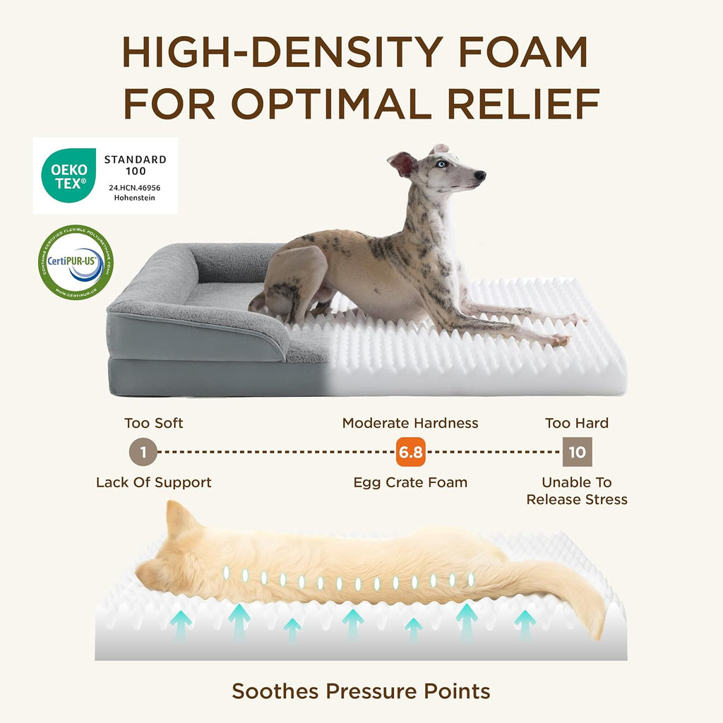 Self Warming Orthopedic Dog Bed Medium Size Dogs - Washable Medium Dog Bed Waterproof, Comfort Pet Couch with Removable Cover, Pets Sofa with Nonskid Bottom, Brown, Non-Electric