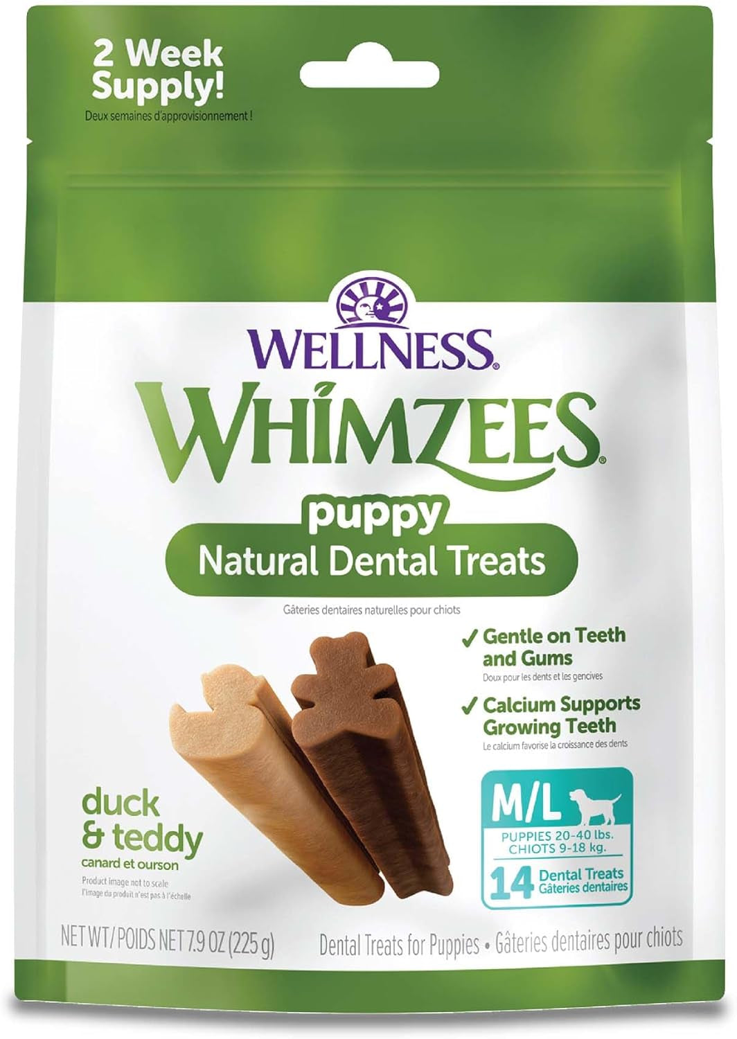 Wellness Puppy Dog Dental Treats, Natural Chews, Medium & Large Size Stick, (14 Count)