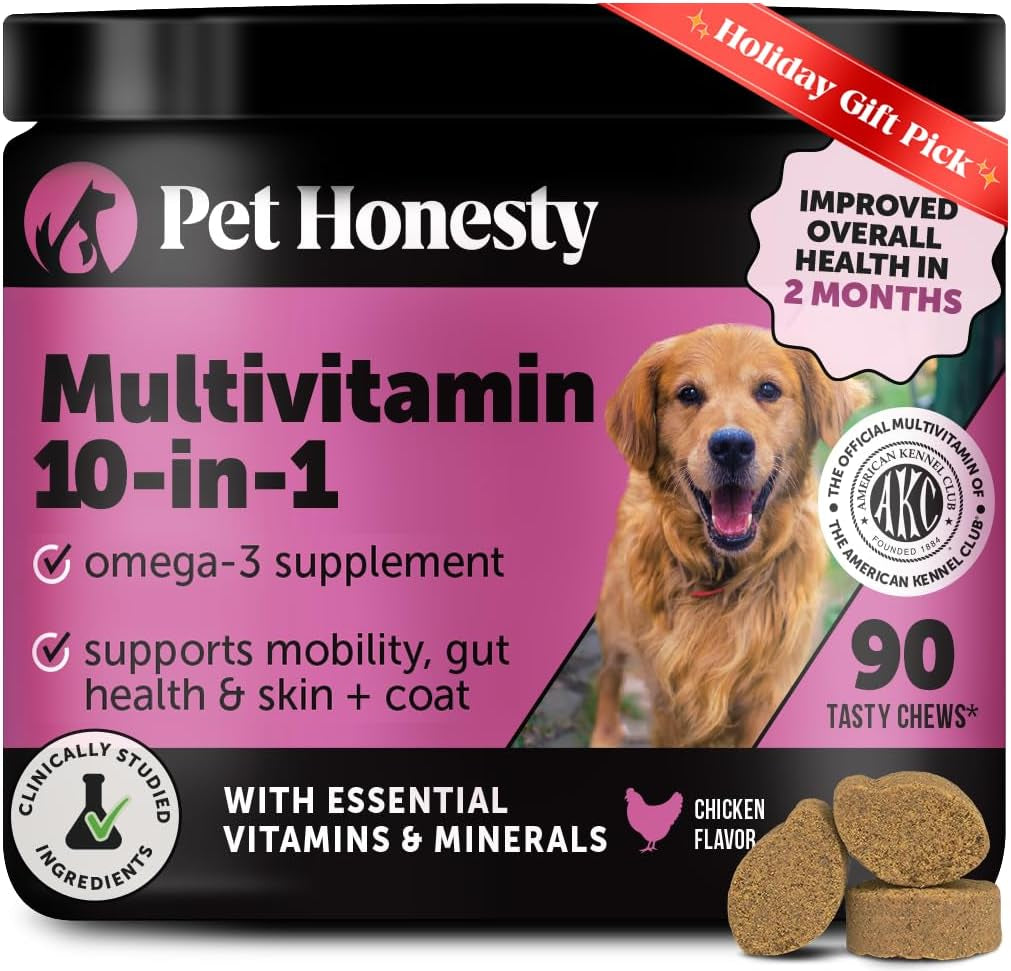 Multivitamin Dog Supplement, Glucosamine Chondroitin for Dogs, Probiotics, Omega Fish Oil, Dog Supplements & Vitamins, Vitamins for Skin and Coat Allergies (Chicken 90 Ct)