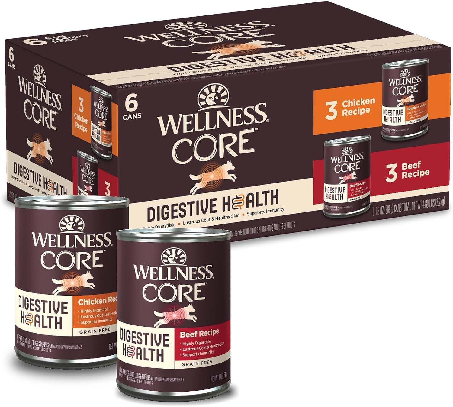 CORE Digestive Health Chicken & Beef Pate Variety Pack Grain Free Wet Dog Food, 13 Ounce Can (Pack of 6)