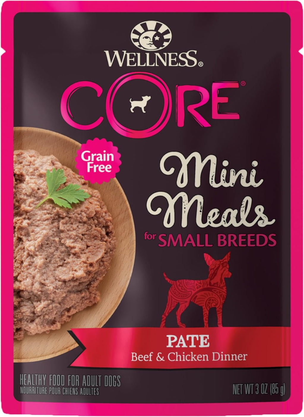CORE Natural Grain Free Small Breed Mini Meals Wet Dog Food, Pate Beef & Chicken Dinner, 3-Ounce Pouch (Pack of 12)