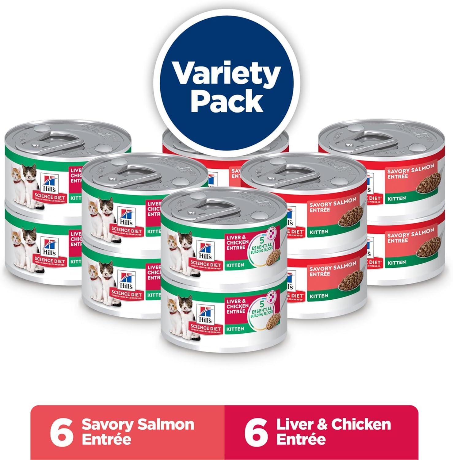 Kitten, Kitten Premium Nutrition, Wet Cat Food, Variety Pack: Liver & Chicken; Salmon Minced, 2.9 Oz Can Variety Pack, Case of 12