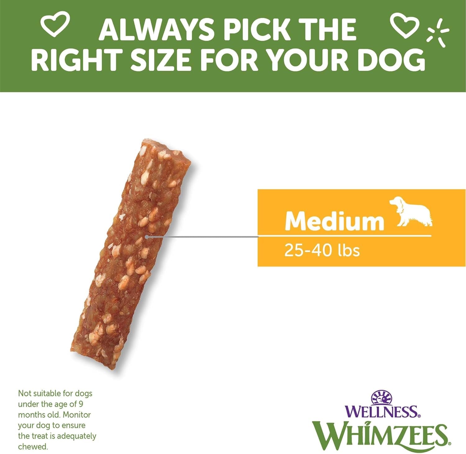 Wellness Veggie Sausage Dog Dental Treats, Natural Chews, Medium Size Stick, (14 Count)