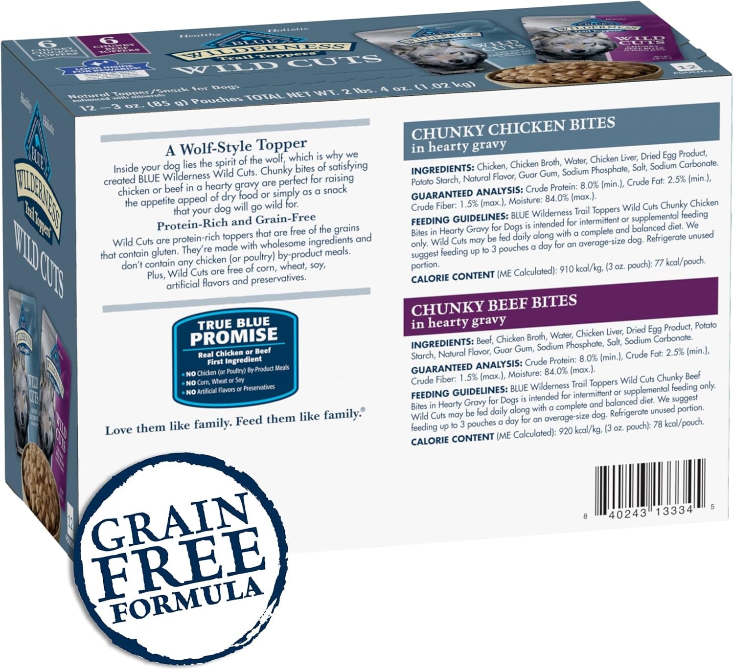 Wilderness Trail Toppers Wild Cuts Wet Dog Food Variety Pack, High-Protein & Grain-Free, Made with Natural Ingredients, Chicken and Beef Flavors, 3-Oz Pouches, (12 Count, 6 of Each)