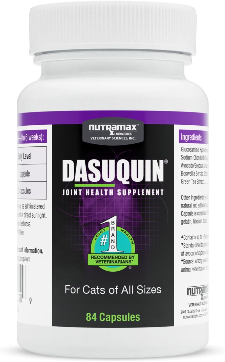 Dasuquin Joint Health Supplement for Cats - with Glucosamine, Chondroitin, ASU, Boswellia Serrata Extract, and Green Tea Extract, 84 Capsules