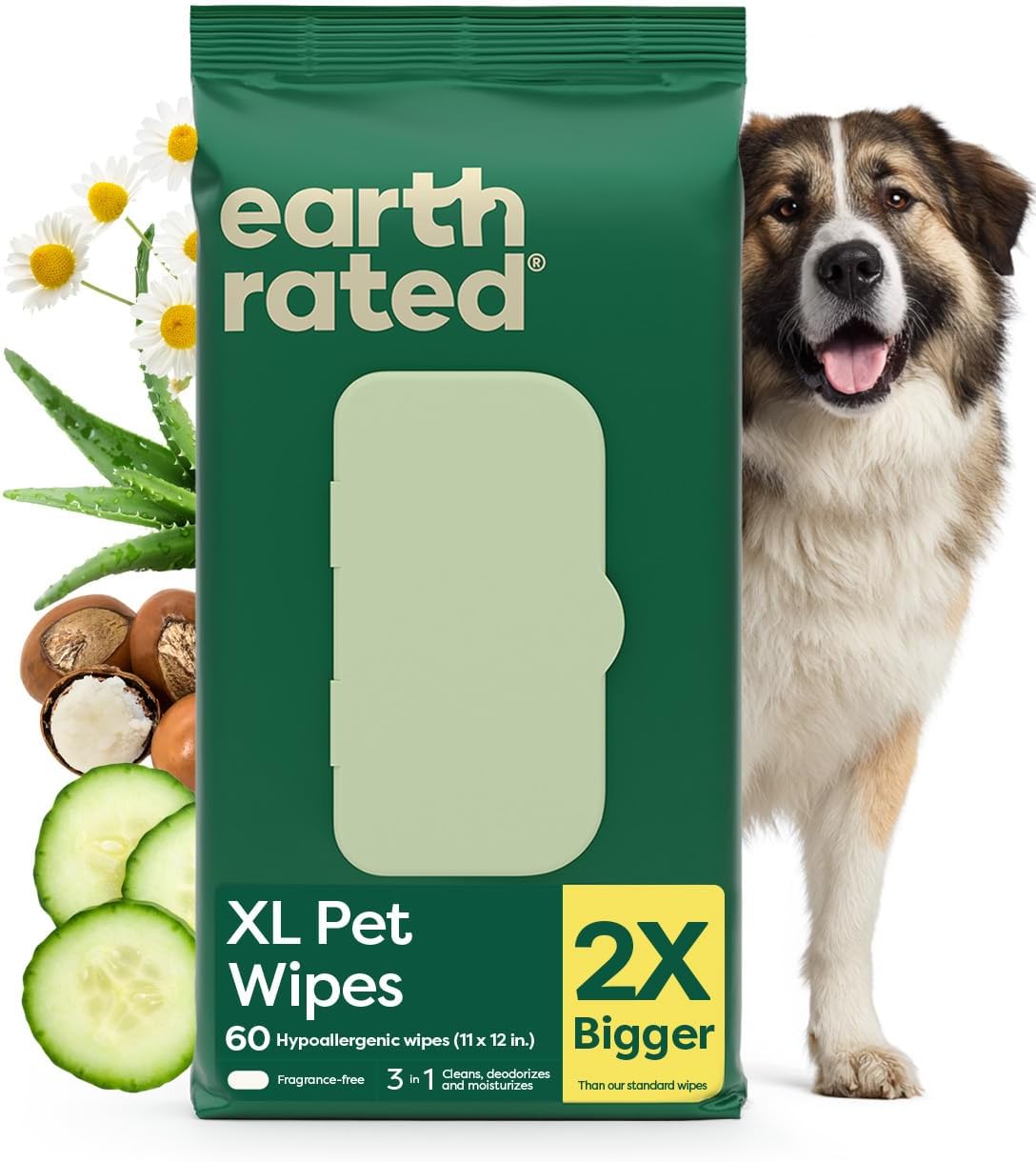 Pet Wipes for Dogs and Cats, Hypoallergenic, Cleaning and Hydrating, for Grooming Paws, Body and Butt, Unscented, 100 Count
