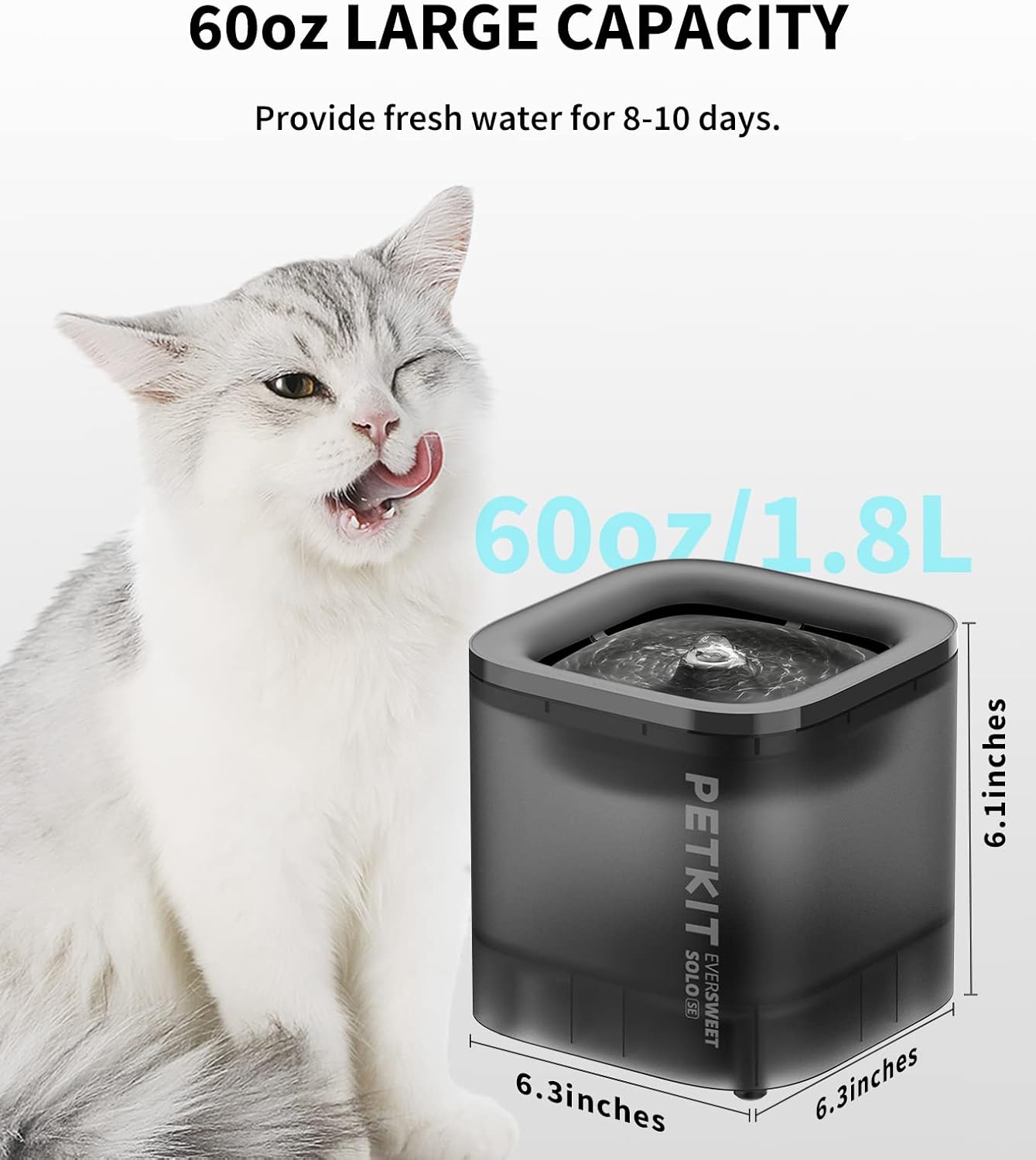 New Cat Water Fountain with Wireless Pump, Ultra Quiet 65Oz/1.85L Pet Water Fountain for Cats and Dogs Inside, Detachable Design Easy to Clean and Assemble, Filters Included