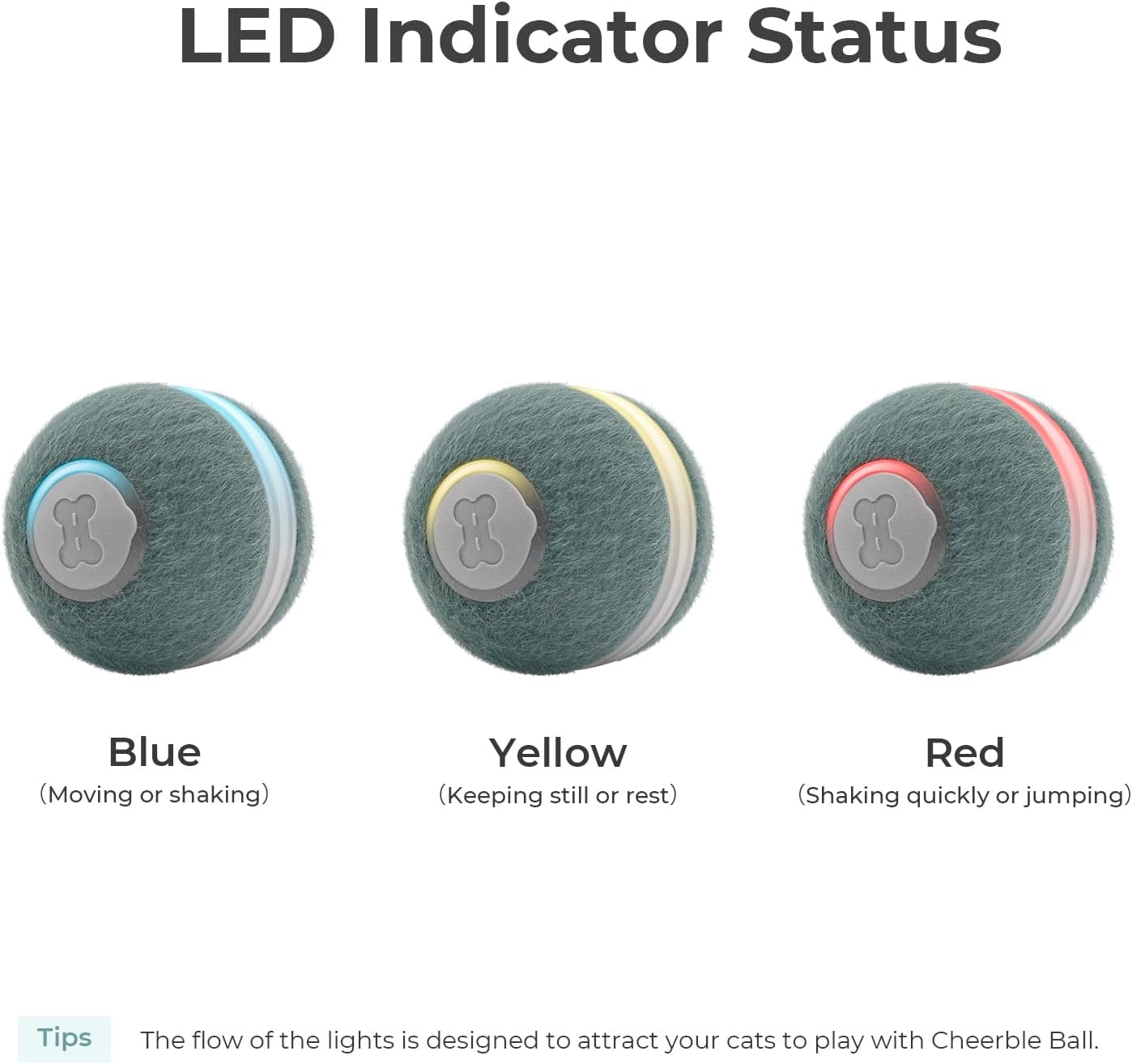 Interactive Cat Ball Toy, Automatic Moving Ball Puzzle Toy for Indoor Cat Kitten, Smart Anti-Depression Pet Toy Fun Gift with Light (Green)