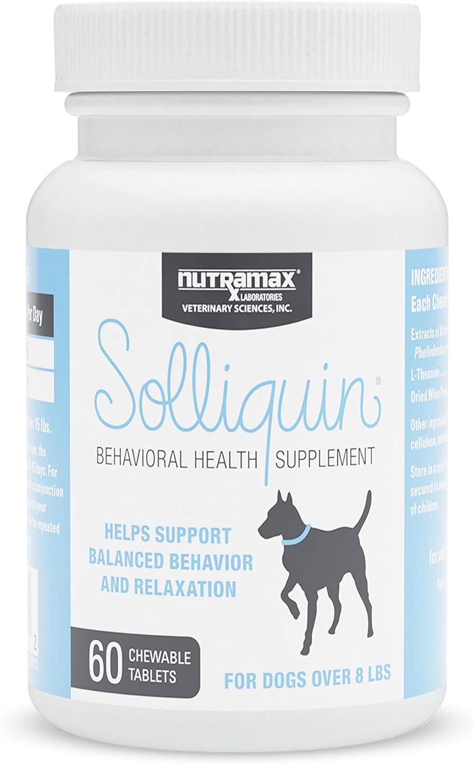 Nutramax Laboratories Calming Behavioral Health Supplement for All Dogs over 8Lbs - with L-Theanine, Magnolia/Phellodendron, and Whey Protein Concentrate, 60 Chewable Tablets