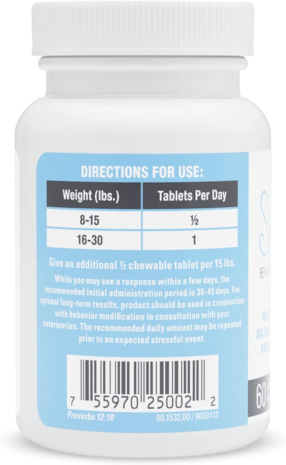 Nutramax Laboratories Calming Behavioral Health Supplement for All Dogs over 8Lbs - with L-Theanine, Magnolia/Phellodendron, and Whey Protein Concentrate, 60 Chewable Tablets