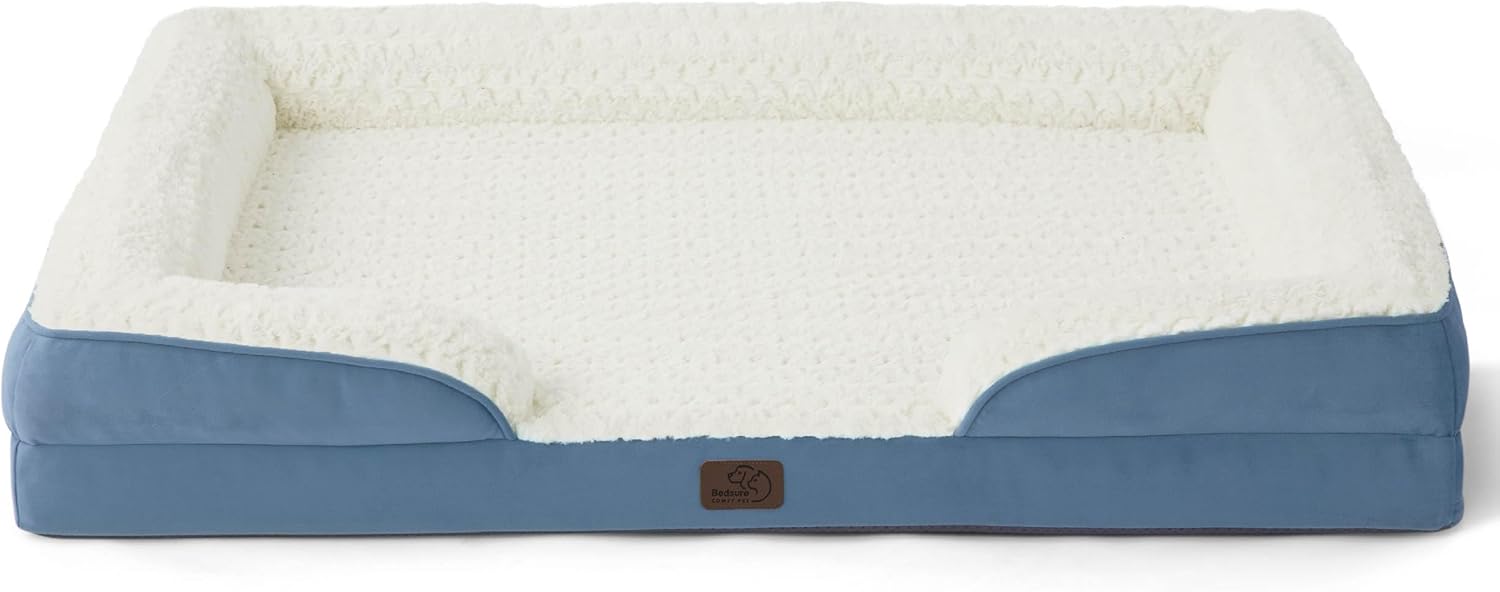 XL Orthopedic Dog Bed for Extra Large Dogs - Washable Xlarge Dog Cat Bed Waterproof, Comfort Dogs Couch Sofa with Washable Removable Cover, Pet Bed with Nonskid Bottom, Plush-Faded Denim, 42"