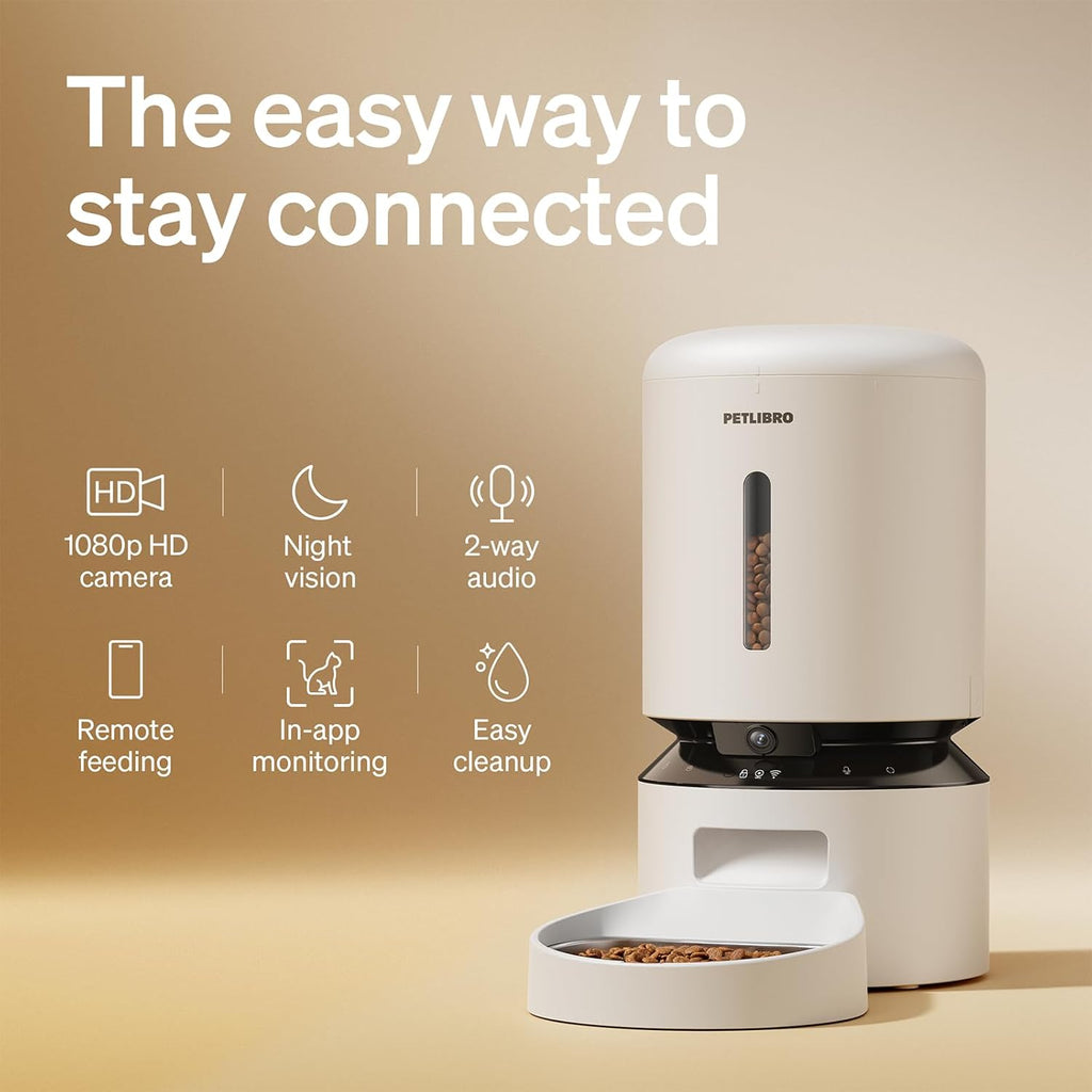 Automatic Cat Feeder with Camera, 1080P HD Video with Night Vision, 5G Wifi Pet Feeder with 2-Way Audio, Low Food & Blockage Sensor, Motion & Sound Alerts for Cat & Dog Single Tray