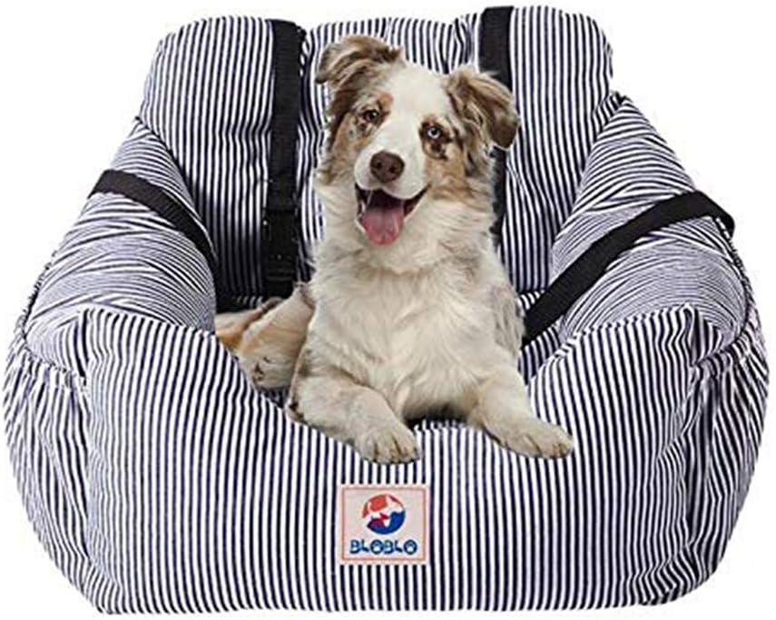Dog Car Seat Pet Booster Seat Pet Travel Safety Dog Bed for Car with Storage Pocket (Coffee Stripe)