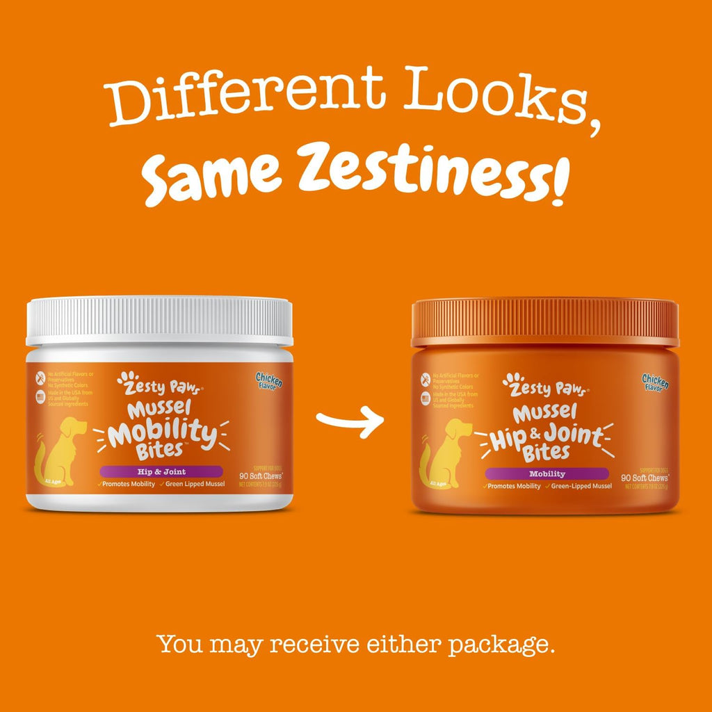 Mussel Mobility Bites for Dogs - New Zealand Green Lipped Mussel with Natural Glucosamine & Chondroitin + Omega-3 Fatty Acids - Hip & Joint Support Supplement Soft Chews – 90 Count