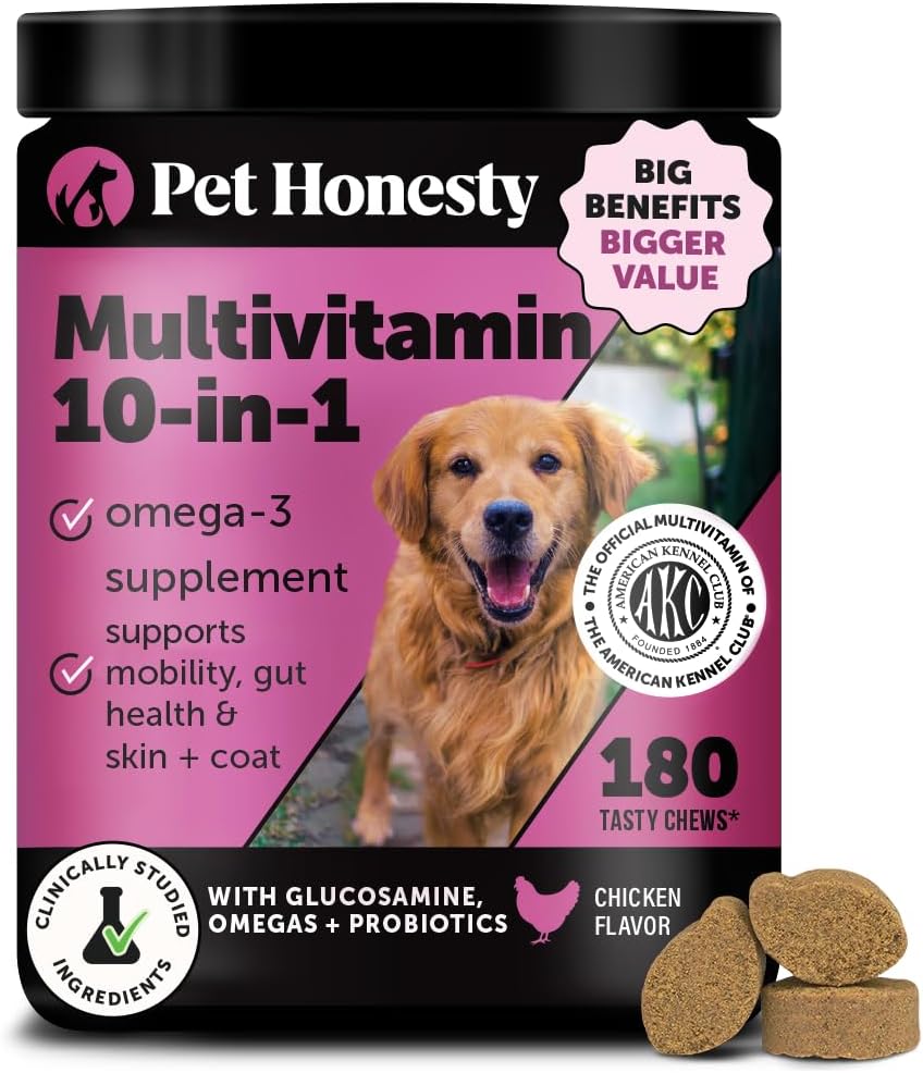 Multivitamin Dog Supplement, Glucosamine Chondroitin for Dogs, Probiotics, Omega Fish Oil, Dog Supplements & Vitamins, Vitamins for Skin and Coat Allergies (Chicken 90 Ct)