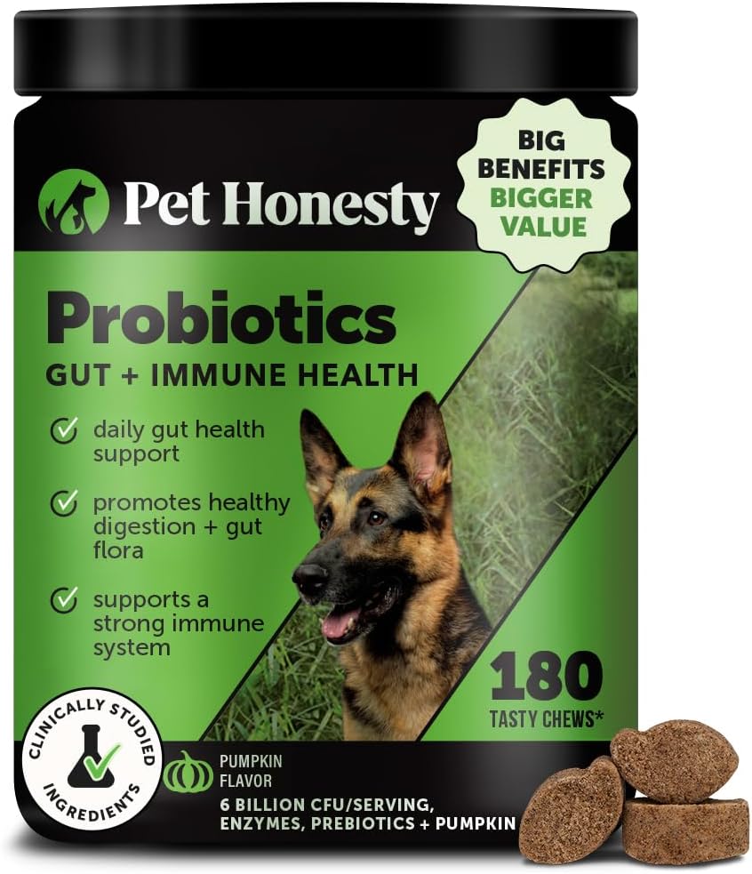 Probiotics for Dogs - Digestive Enzymes Promotes Gut Health, Dog Probiotics for Bowel Support, Fiber for Regularity, Prebiotics for Immune Health & Gut Flora (Duck, 90 Ct)