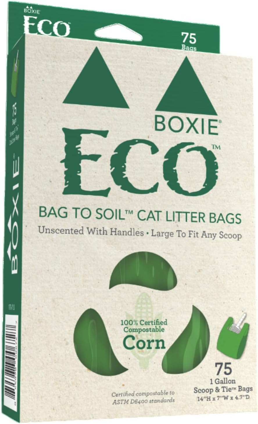 Boxie® Eco™ 100% Certified Compostable Scoop & Tie™ Bags for Pet Waste, - 75 Count (Pack of 1)