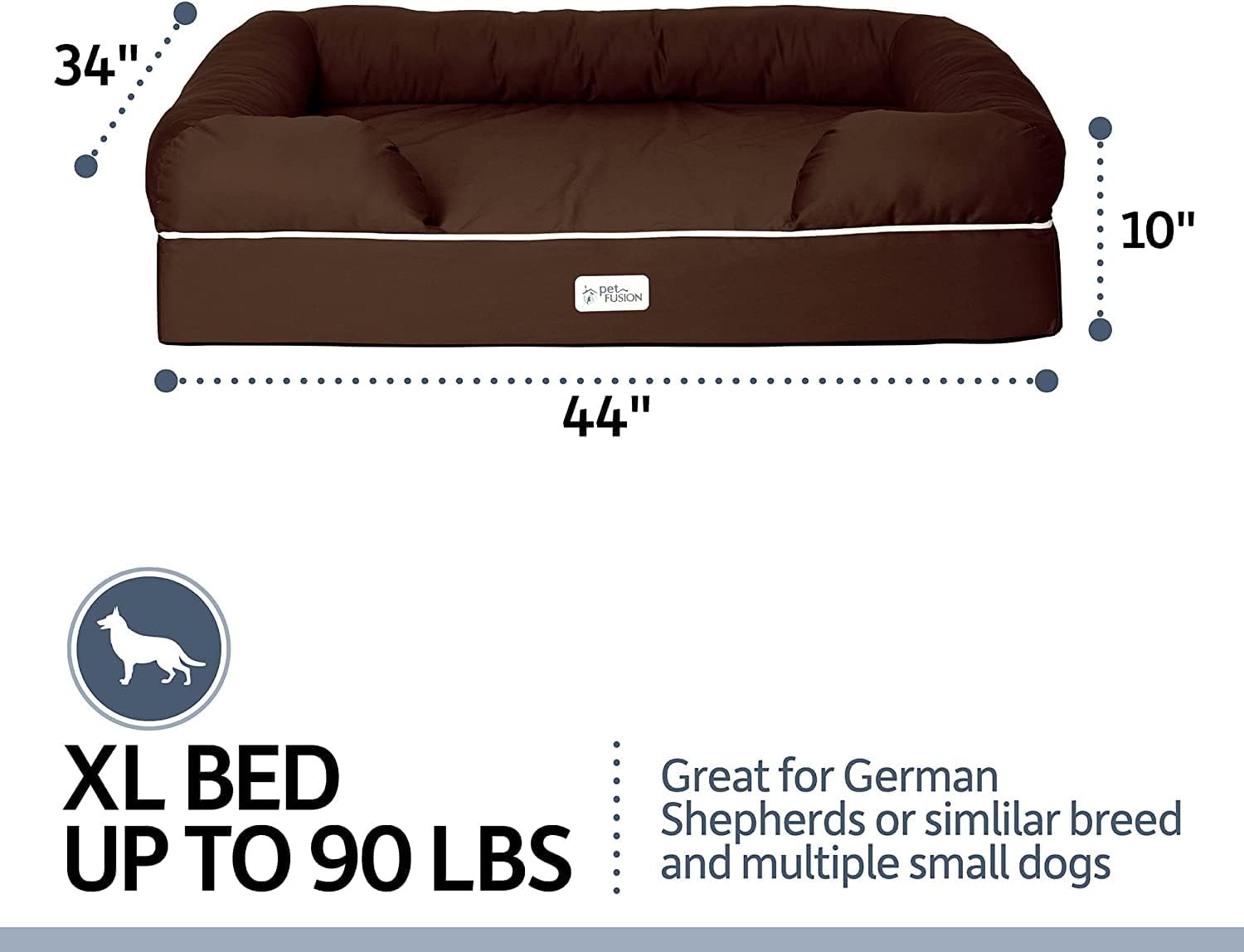 Ultimate Dog Bed, Orthopedic Memory Foam, Multiple Sizes/Colors, Medium Firmness Pillow, Waterproof Liner, YKK Zippers, Breathable 35% Cotton Cover,1Yr. Warranty,Brown, X-Large (44X34")