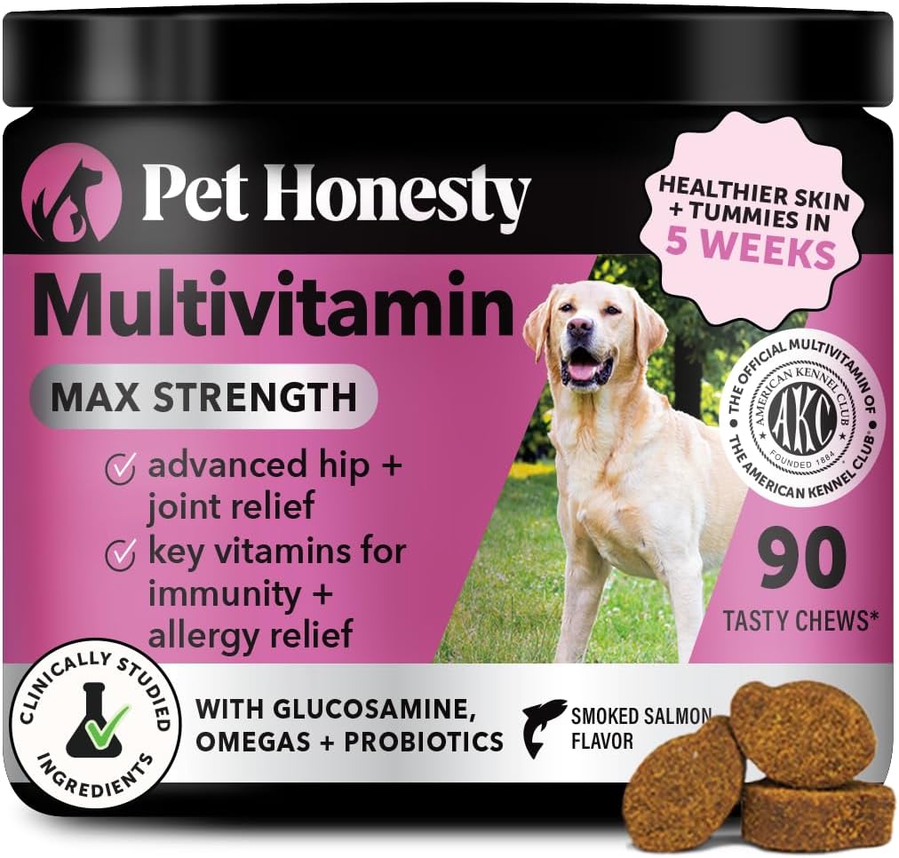 Multivitamin Dog Supplement, Glucosamine Chondroitin for Dogs, Probiotics, Omega Fish Oil, Dog Supplements & Vitamins, Vitamins for Skin and Coat Allergies (Chicken 90 Ct)