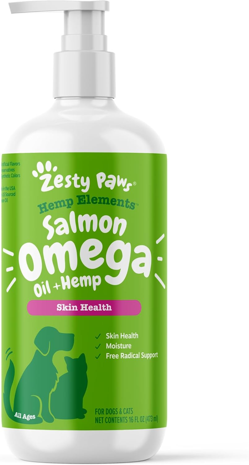 Salmon Omega Oil Hemp for Dogs and Cats with Wild Alaskan Salmon Oil Omega 3 and 6 Fatty Acids with EPA DHA for Pets Supports Normal Skin Moisture and Immune System Function 32Oz