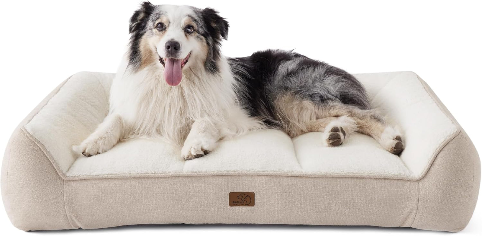 XL Orthopedic Dog Beds Large Sized Dog - Extra Thick Supportive Dogs Couch with Waterproof Washable Cover, Extra Large Comfort Pet Bed Sofa with Soft Plush Sherpa and Nonskid Bottom, Beige