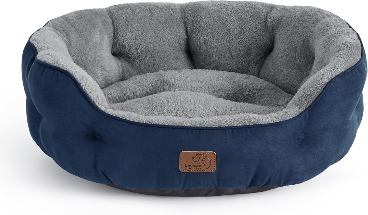 Dog Beds for Small Dogs - round Cat Beds for Indoor Cats, Washable Pet Bed for Puppy and Kitten with Slip-Resistant Bottom, 25 Inches, Navy